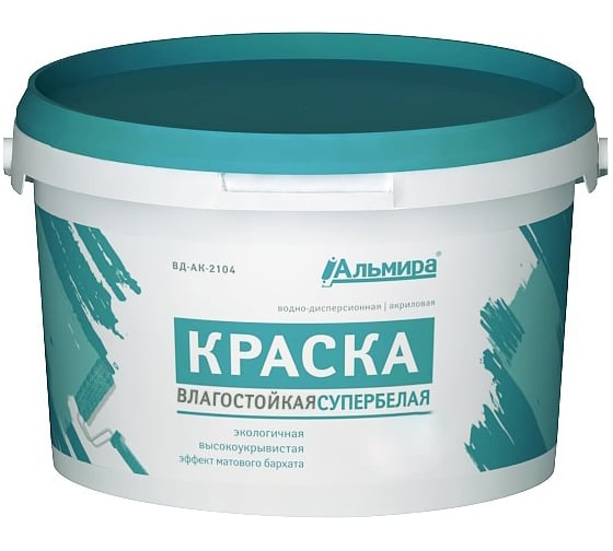 Изображение товара Краска Альмира супербелая интерьерная влагостойкая 14 кг 00-00000066