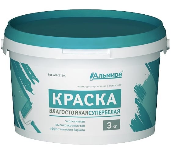 Изображение товара Краска Альмира супербелая интерьерная влагостойкая 3 кг 00-00000069