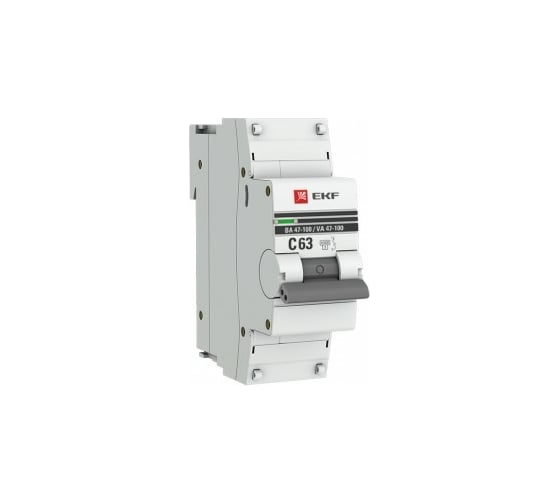 Изображение товара Автоматический выключатель EKF 1P, 63А, 10kA, ВА 47-100, PROxima mcb47100-1-63C-pro