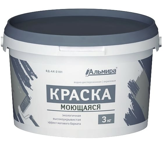 Изображение товара Краска Альмира супербелая интерьерная моющаяся 3 кг БП-00000067