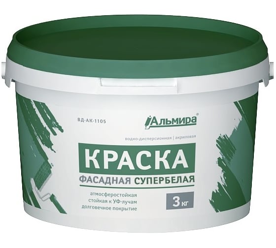 Изображение товара Фасадная краска Альмира супербелая люкс 3 кг 00-00000385
