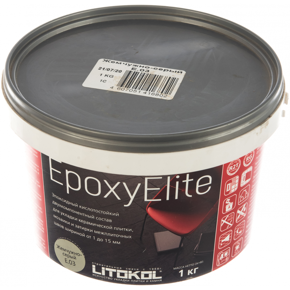 фото Эпоксидный состав для укладки и затирки litokol epoxyelite e.03 жемчужно-серый 482250002