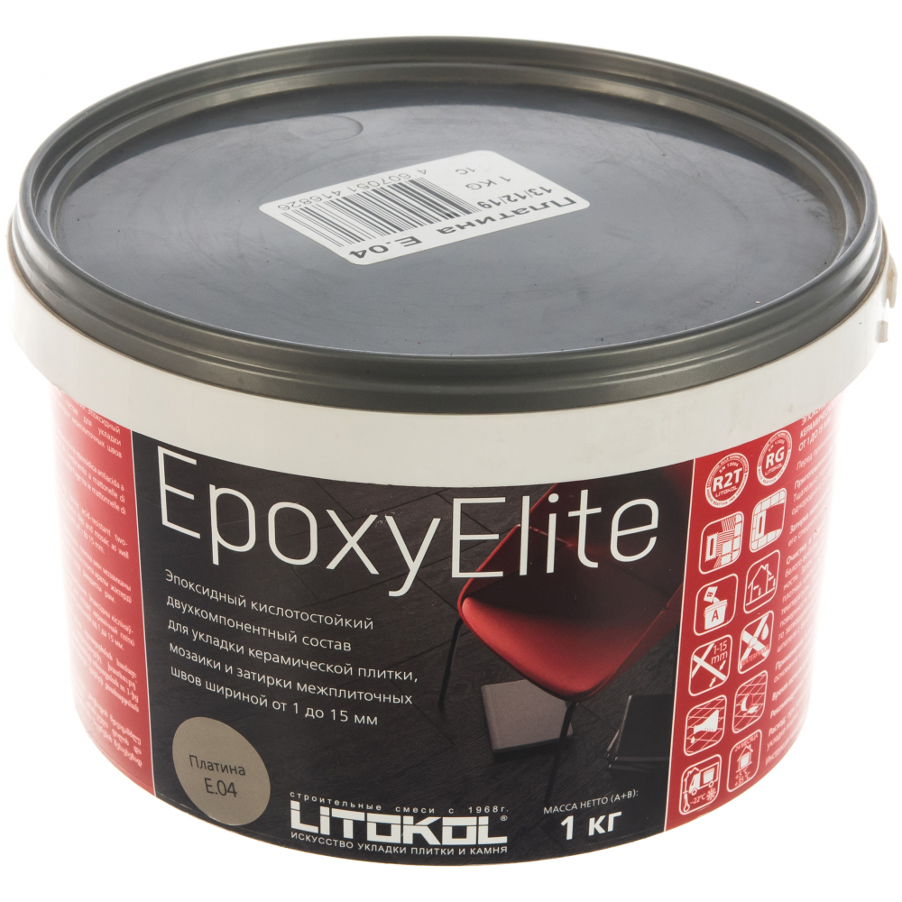 фото Эпоксидный состав для укладки и затирки мозаики litokol epoxyelite e.04 платина 482260002