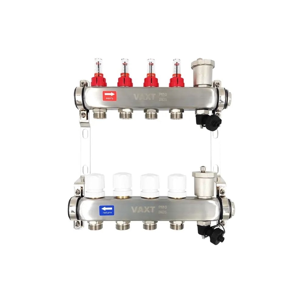 Изображение товара Коллекторная группа РОСТерм 4-ходовая нержавеющая сталь с расходомерами