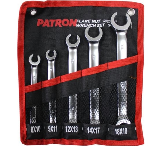 Изображение товара Набор ключей PATRON разрезных 5 пр. (8x10,9x11,12x13,14x17,18x19мм), на полотне P-5058P(47392)