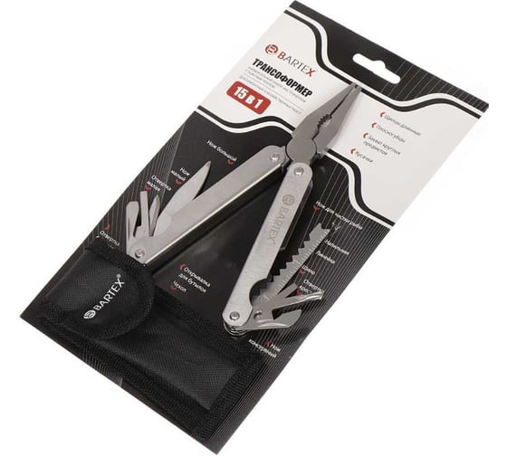 Изображение товара BARTEX Мультитул-трансформер 15 функций, с чехлом, 156 мм, BARTEX (16181) 317097