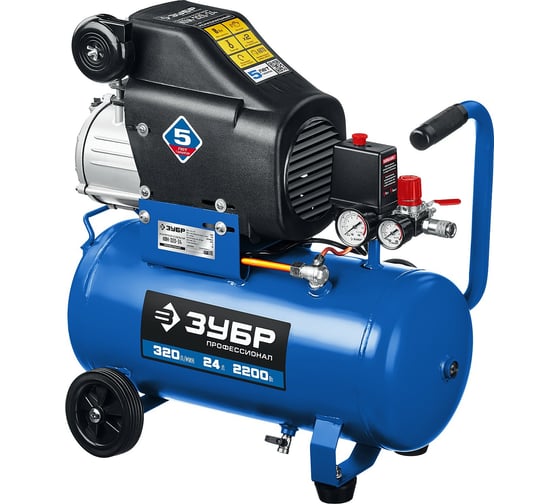 Изображение товара Воздушный масляный компрессор ЗУБР Профессионал 320 л/мин, 24 л, 2200 Вт КПМ-320-24