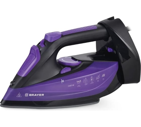 Изображение товара Утюг BRAYER 4016BR 2400 Вт, керамическое покрытие, пар 140 г/мин, антикапля, беспроводной, 350 мл, вертикальное отпаривание BR4016