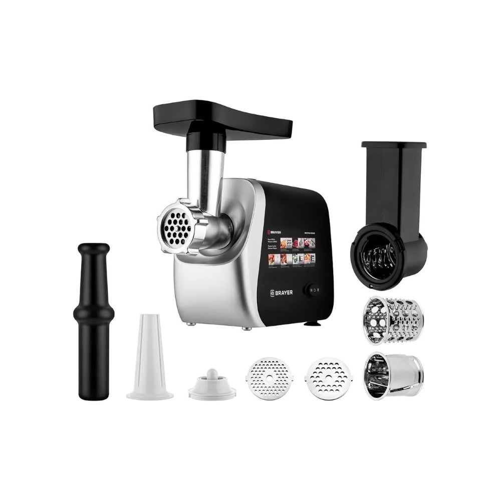 Изображение товара Мясорубка BRAYER 1608BR 2000 Вт с насадками и реверсом
