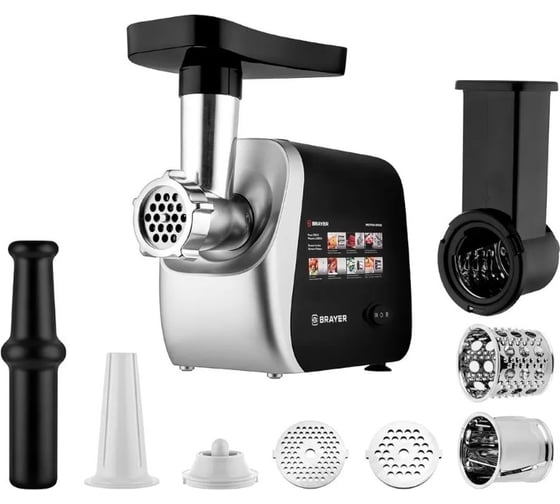 Изображение товара Мясорубка BRAYER 1608BR 2000 Вт, 3 диска, кеббе, насадка для овощей, драники, реверс, 2 кг/мин BR1608