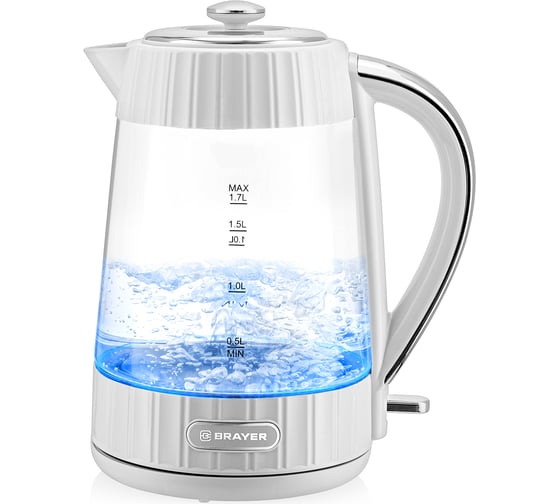 Изображение товара Электрический чайник BRAYER 1076BR 2200 Вт, 1.7 л, стеклянный корпус, VNQ by STRIX, автоотключение BR1076