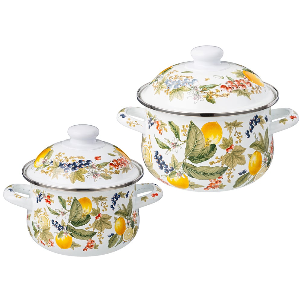 Изображение товара Набор эмалированных кастрюль Agness серия Фруктовая Корзина, 4 предмета, 1.5 и 2.8 л