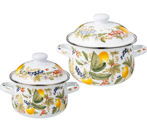 Изображение товара Набор эмалированных кастрюль Agness серия Фруктовая Корзина, 4 предмета 1.5 л и 2.8 л, 16x10 см, 20x12 см 934-702
