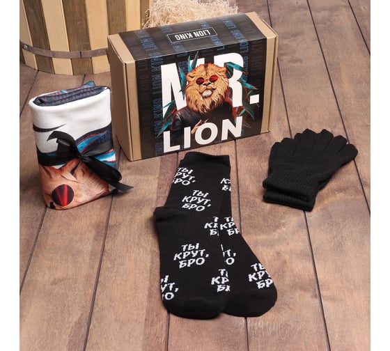 Изображение товара Подарочный набор Этель Mr.Lion плед, носки, перчатки 10197417