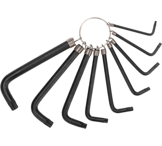 Изображение товара Набор имбусовых ключей TORX Kranz T10-T50, CrV, 9 шт., оксидированные, на кольце KR-12-5203