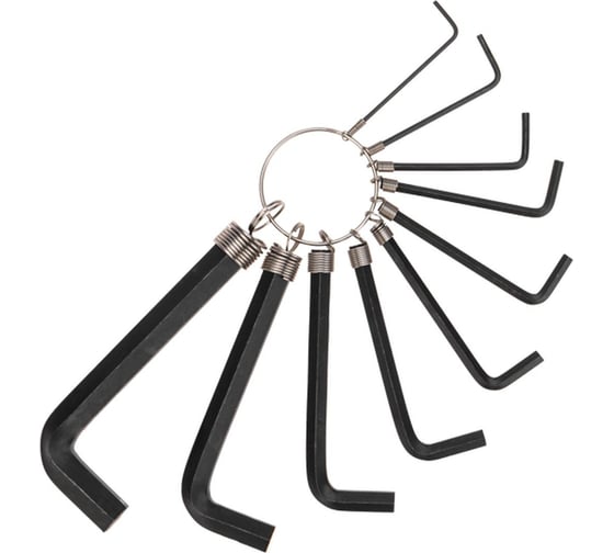 Изображение товара Набор имбусовых ключей HEX Kranz 1.5-10 мм, CrV, 10 шт., оксидированные, на кольце KR-12-5201