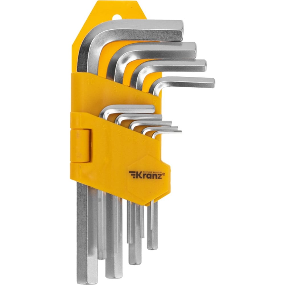 Изображение товара Набор имбусовых ключей HEX Kranz 1.5-10 мм, 9 шт, хромирование