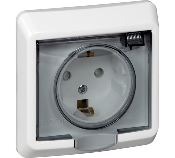 Изображение товара Розетка Systeme Electric 1-м СП Этюд IP44 с заземлением, защитные шторки, белая SchE PC16-044B