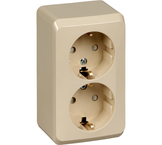Изображение товара Розетка Systeme Electric 2-м ОП Этюд 16А с заземлением, защитные шторки, кремовый SchE PA16-008K