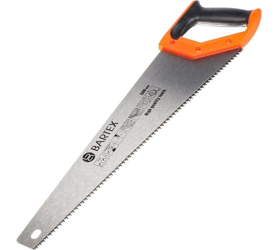 Изображение товара Ножовка по дереву BARTEX Profi 500 мм, закаленный зуб, 3D заточка, 7TPI, двухкомпонентная прорезиненная рукоятка 150892