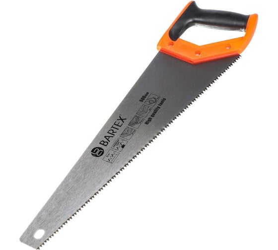 Изображение товара Ножовка по дереву BARTEX 500 мм, закаленный зуб, крупная, 2D заточка, 4-6TPI, двухкомпонентная прорезиненная рукоятка 178998