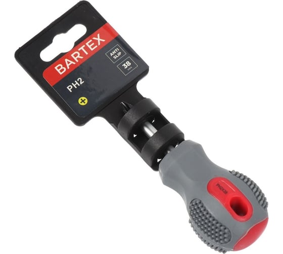 Изображение товара Крестовая отвертка BARTEX PH2x38 мм, антискользящая двухкомпонентная рукоятка, CrV сталь 138288