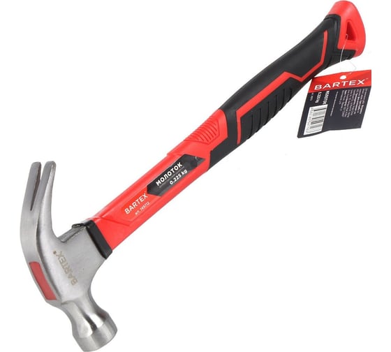 Изображение товара Слесарный молоток-гвоздодер BARTEX фибергласовая обрезиненная рукоятка, 0.225 кг 149712