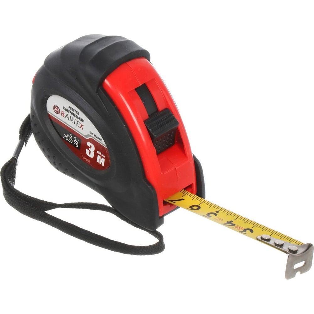 Изображение товара Рулетка BARTEX 3 м, обрезиненный пластик, 16 мм, с фиксатором, + кнопка 205778