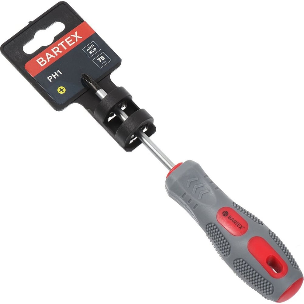 Изображение товара Крестовая отвертка BARTEX PH1x75 мм с двухкомпонентной рукояткой и намагниченным наконечником