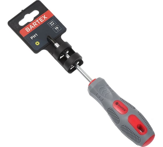 Изображение товара Крестовая отвертка BARTEX PH1x75 мм, антискользящая двухкомпонентная рукоятка, CrV сталь 138277