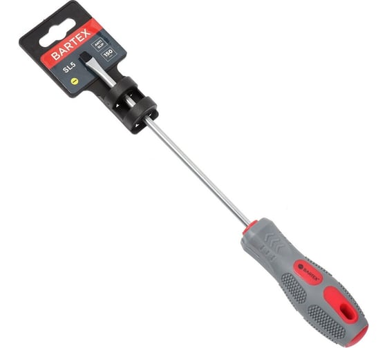 Изображение товара Плоская отвертка BARTEX SL5x150 мм, антискользящая двухкомпонентная рукоятка, CrV сталь 138261