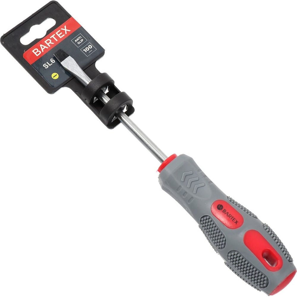 Изображение товара Плоская отвертка BARTEX SL6x100 мм с двумя компонентами рукоятки и стальным стержнем CrV