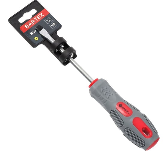 Изображение товара Плоская отвертка BARTEX SL6x100 мм, антискользящая двухкомпонентная рукоятка, CrV сталь 138265