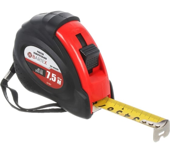 Изображение товара Рулетка BARTEX 7.5 м, обрезиненный пластик, 25 мм, с фиксатором, + кнопка 205780