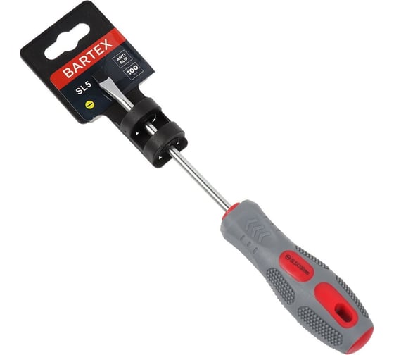 Изображение товара Плоская отвертка BARTEX SL5x100 мм, антискользящая двухкомпонентная рукоятка, CrV сталь 138262