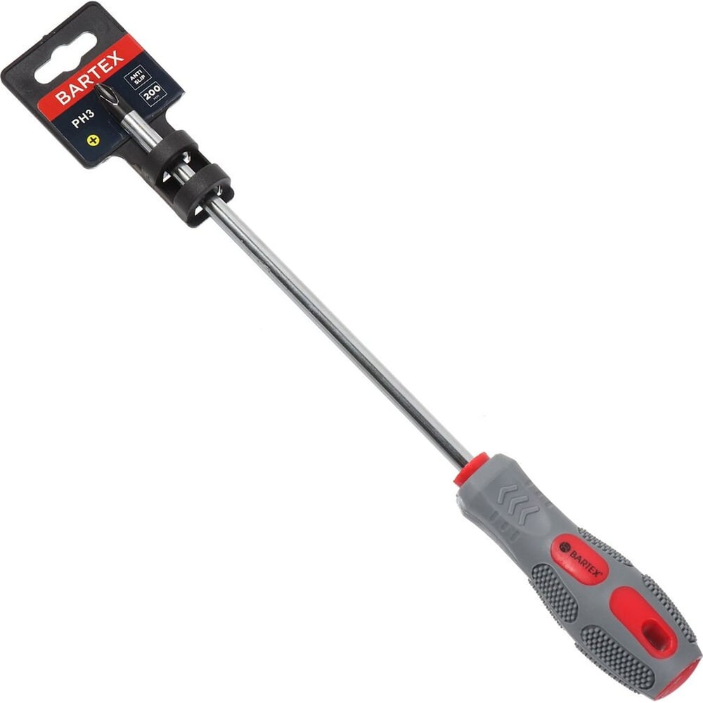 Изображение товара Крестовая отвертка BARTEX PH3x200 мм, антискользящая двухкомпонентная рукоятка, CrV сталь 138290