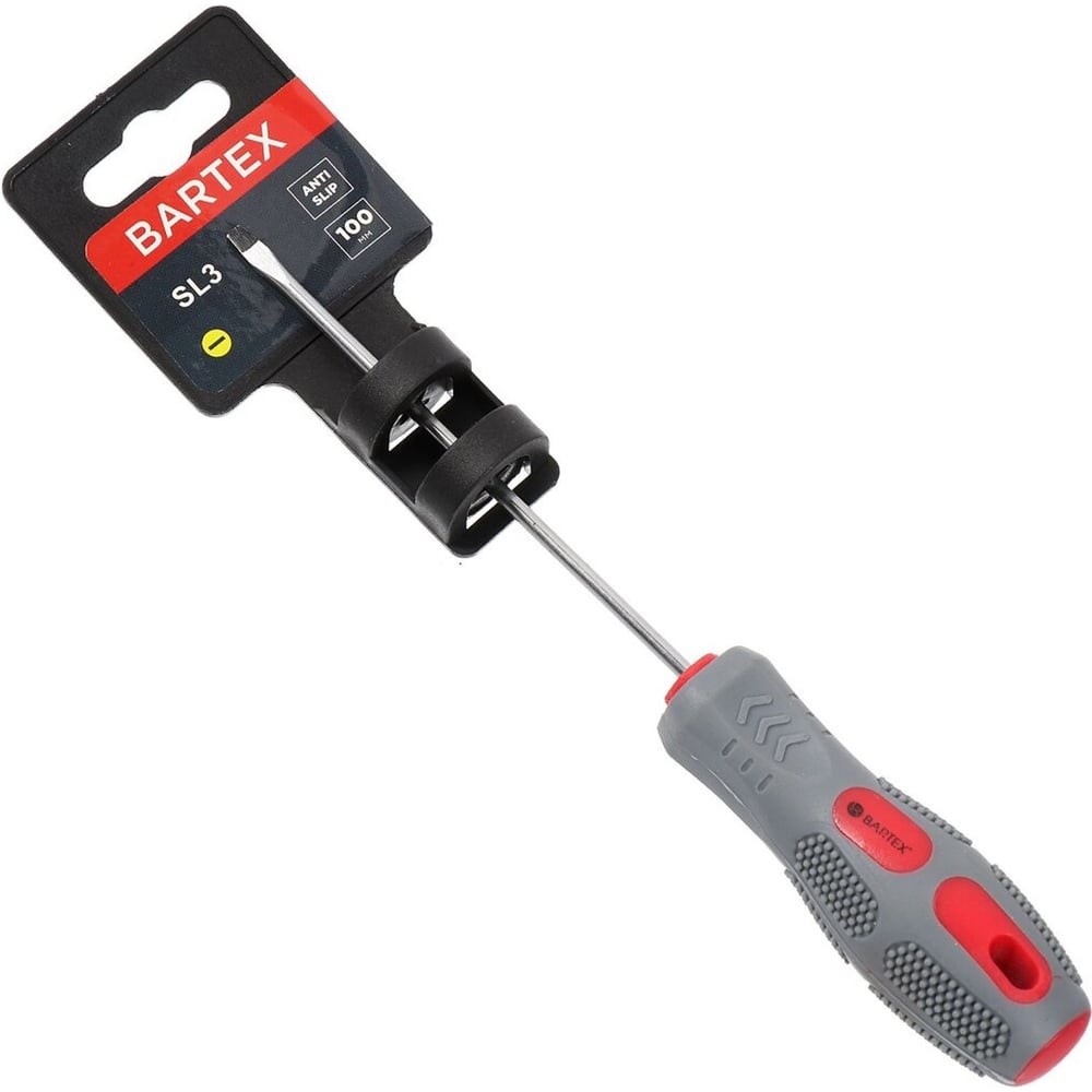 Изображение товара Плоская отвертка BARTEX SL3x100 мм с антискользящей рукояткой и CrV сталью