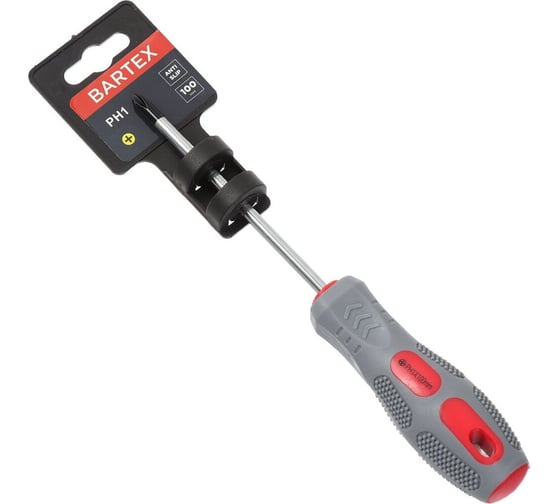 Изображение товара Крестовая отвертка BARTEX PH1x100 мм, антискользящая двухкомпонентная рукоятка, CrV сталь 138274