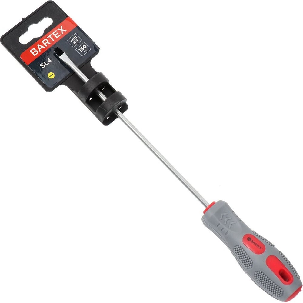 Изображение товара Плоская отвертка BARTEX SL4x150 мм, антискользящая двухкомпонентная рукоятка, CrV сталь 138260