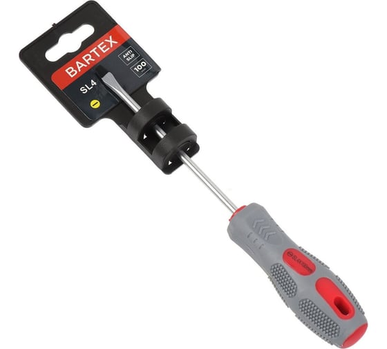 Изображение товара Плоская отвертка BARTEX SL4x100 мм, антискользящая двухкомпонентная рукоятка, CrV сталь 138259