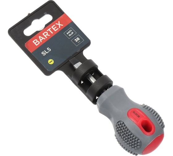 Изображение товара Плоская отвертка BARTEX SL5x38 мм, антискользящая двухкомпонентная рукоятка, CrV сталь 138263
