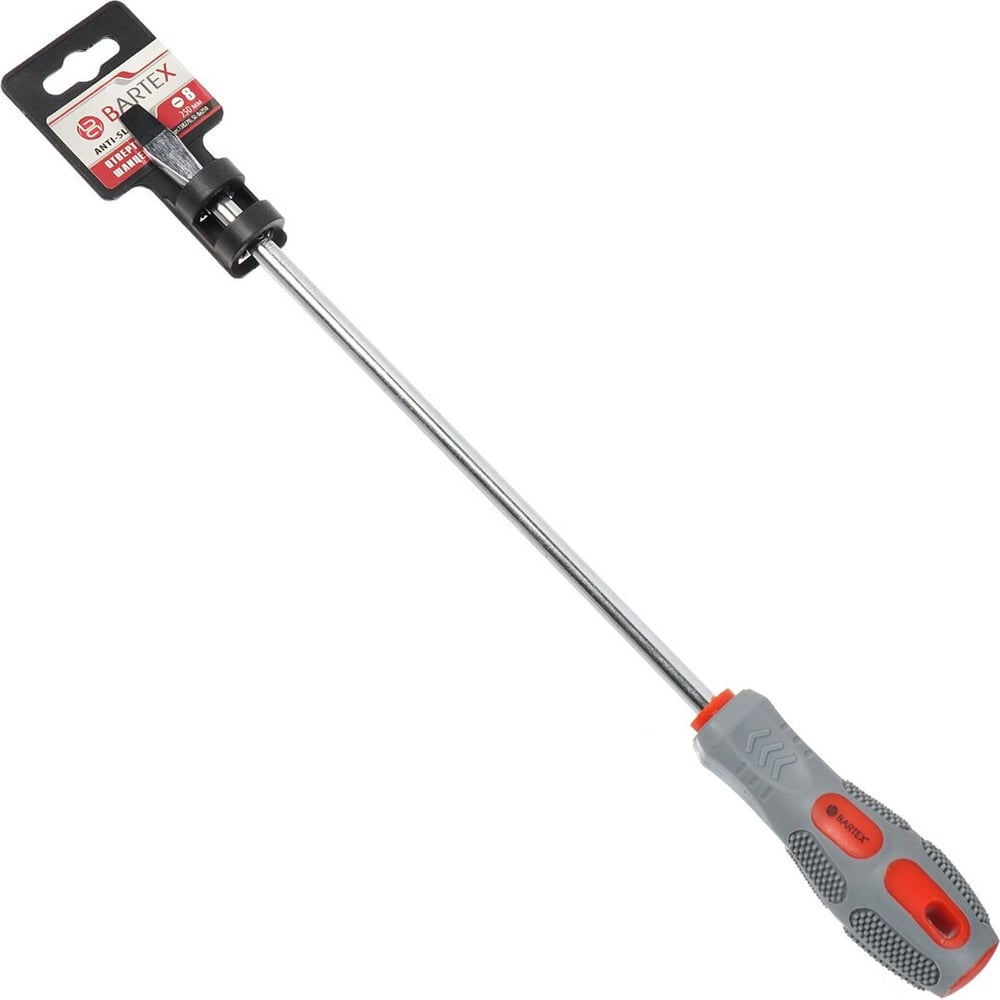 Изображение товара Плоская отвертка BARTEX SL8x250 мм антискользящая двухкомпонентная рукоятка CrV сталь