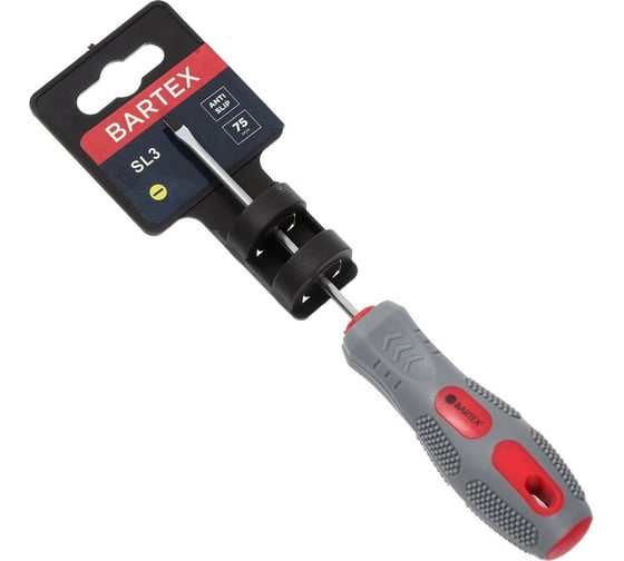 Изображение товара Плоская отвертка BARTEX SL3x75 мм, антискользящая двухкомпонентная рукоятка, CrV сталь 138258