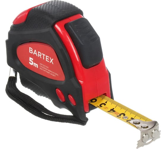 Изображение товара Рулетка BARTEX 5 м, обрезиненный пластик, магнитная, 19 мм, с автостопом, + 2 кнопки 205775