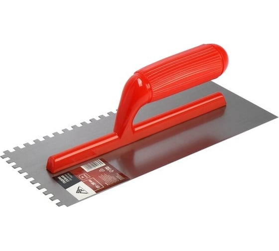 Изображение товара Стальная гладилка ЛОМ пластиковая рукоятка, зуб 6x6 мм, 125x280 мм 9919189