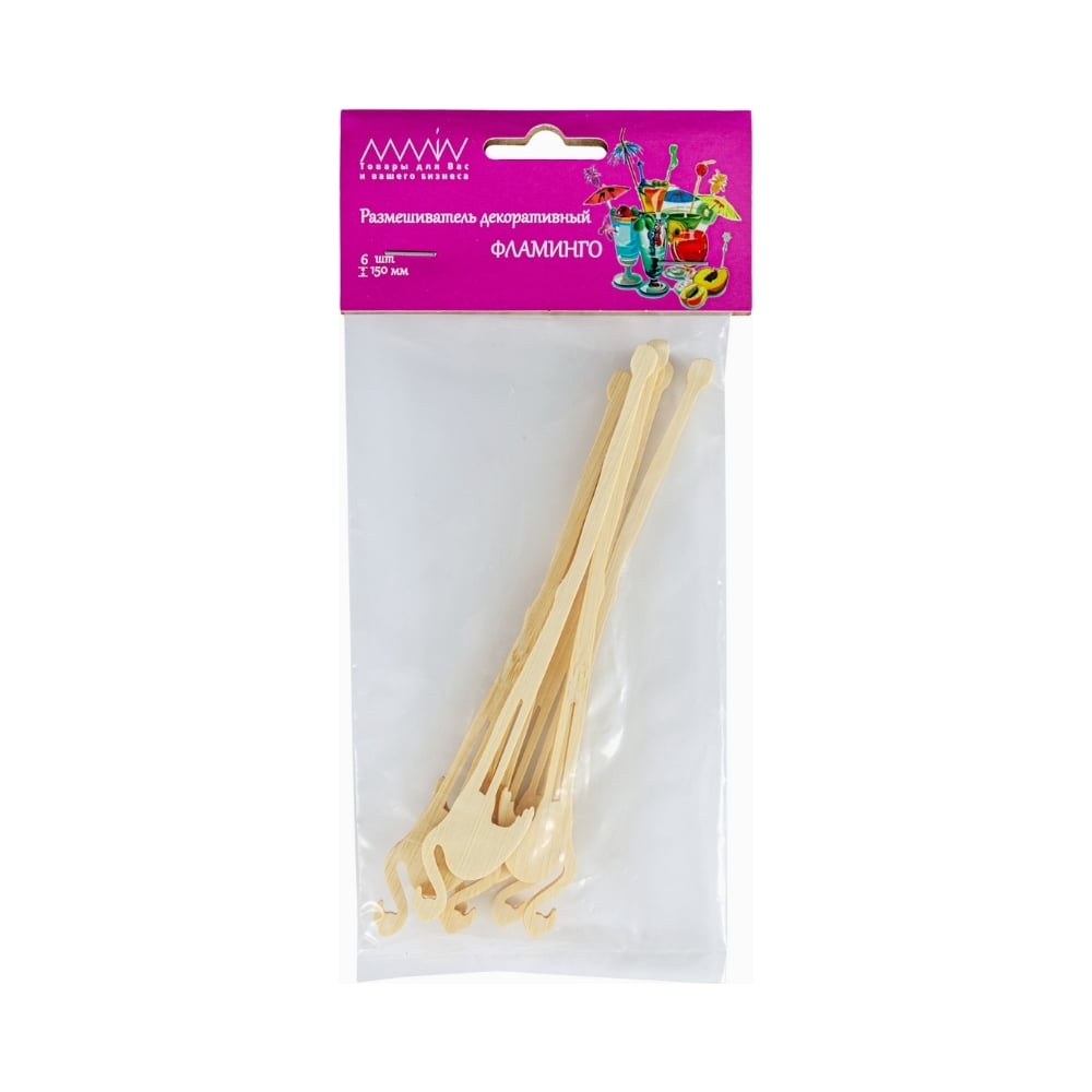 Изображение товара Размешиватель для напитков ALMIN Фламинго 150 мм бамбук 6 шт