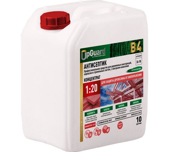 Изображение товара Профессиональный антисептик для деревянных конструкций, каркасов и стропильных систем UPGUARD B4 10л, концентрат 1:20 с контролем нанесения 24-10