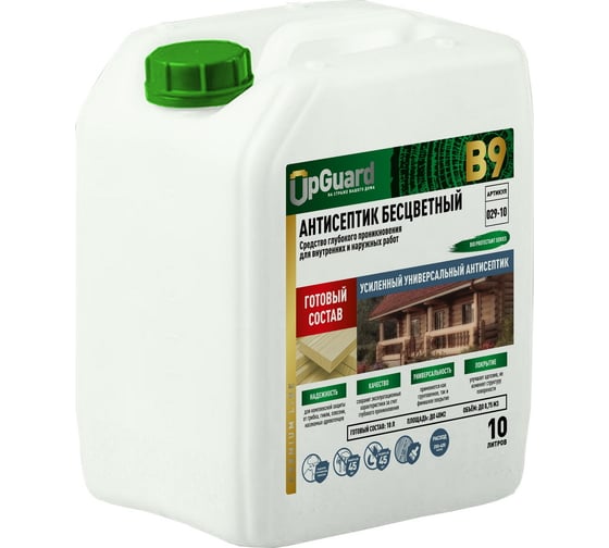 Изображение товара Антисептик UPGUARD B9 10л, готовый состав, бесцветный, универсальный, трудновымываемый для защиты древесины до 45 лет 029-10
