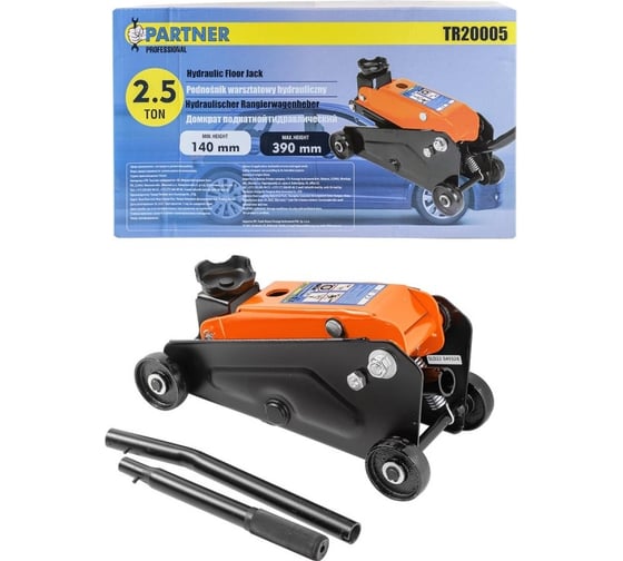 Изображение товара Гидравлический подкатной домкрат Partner 2.5т, h min 140мм, h max 390мм PA-TR20005(52174)