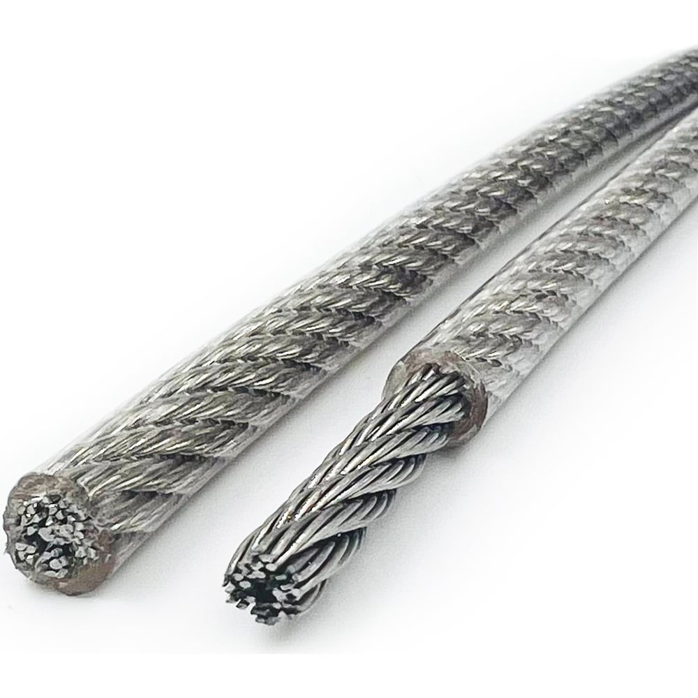 Изображение товара Нержавеющий трос в пвх оплетке KREPFIELD 1,25/2,0 мм, сталь а4, плетение 7x7, средней мягкости, 100 м 814593А4ТРОС1,25х2,0ММ-100